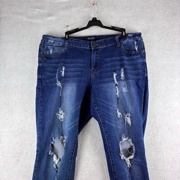 Wax Distressed Skinny Jeans Women's 20 Plus Thrashed Slashed Destroyed Dark Blue - Picture 11 of 13
